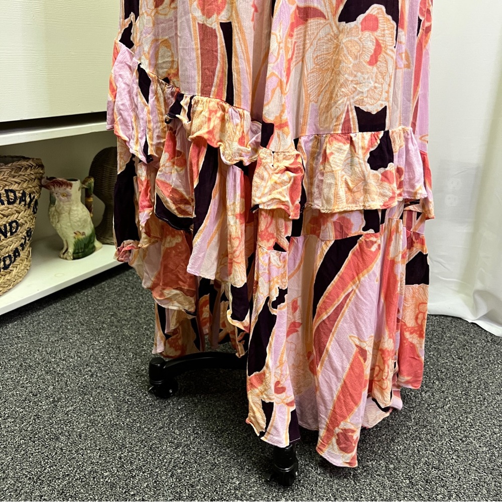 Free People Bring Back The Summer Ruffle Maxi Skirt Pink and Purple Floral - Picture 5 of 13